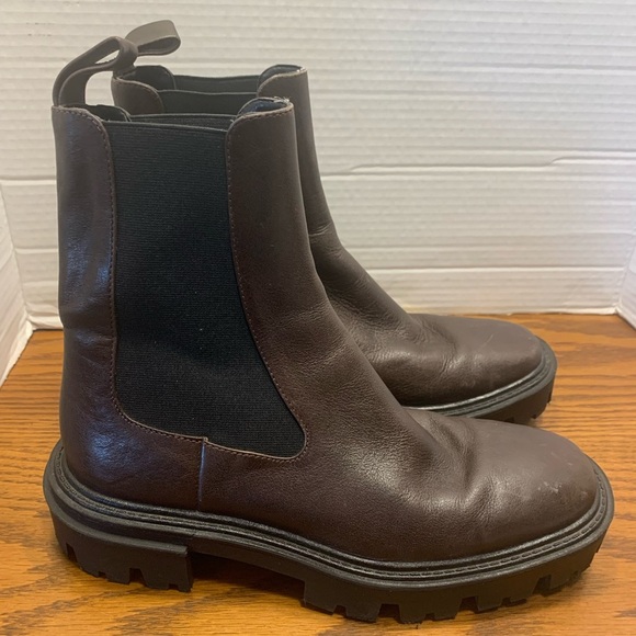 Zara Woman’s EU39 US8 Brown Leather Ankle Elastic Chunky Heel Chelsea Boots - Picture 1 of 11